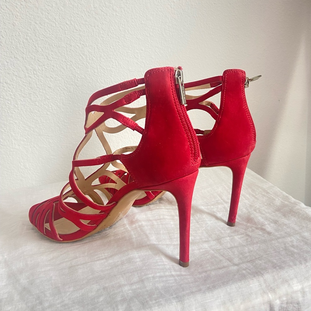 Vince Camuto red suede / leather stiletto heels